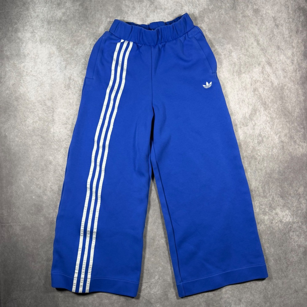 adidas Originals Womens M Royal Blue Wide Leg Cropped Track Pants 3 Stripes